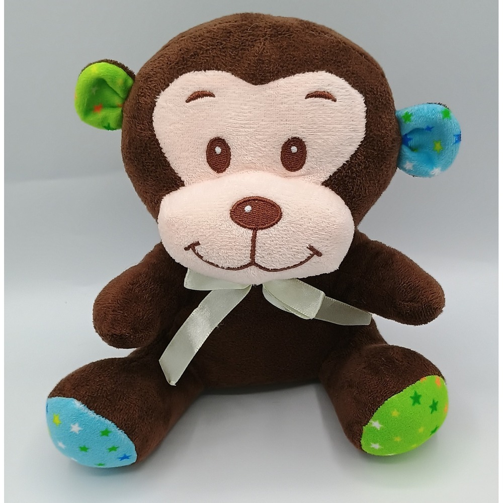 7" Sitting US FUN MACHINES Plush  Brown Monkey Blue Green Stars Ears Feet 8
